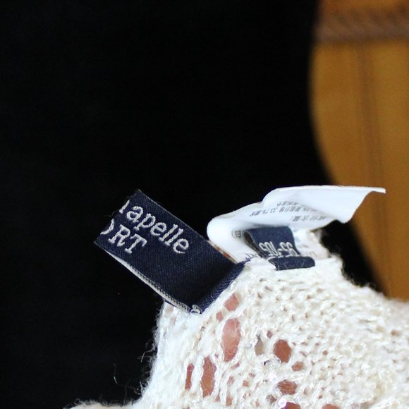 La Chapelle Sport Sweater White Silver Sequins Open Knit Large High Low CA136 - Picture 10 of 11